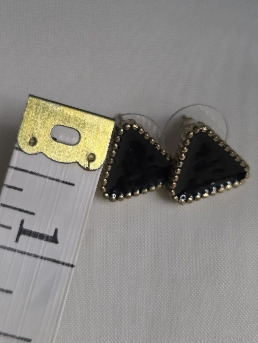 Black Triangle Stud Earrings with Gold Beaded‎ Trim